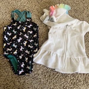 Girls Unicorn Swimsuit & Coverup- Size 18 Months